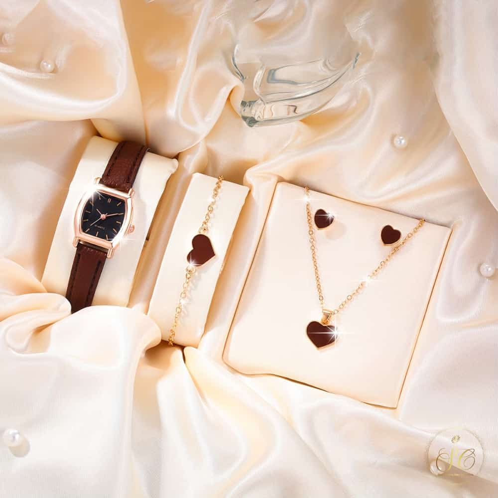 Graceful Casual Watch And Heart Jewelry Set - SeoulChic.store
