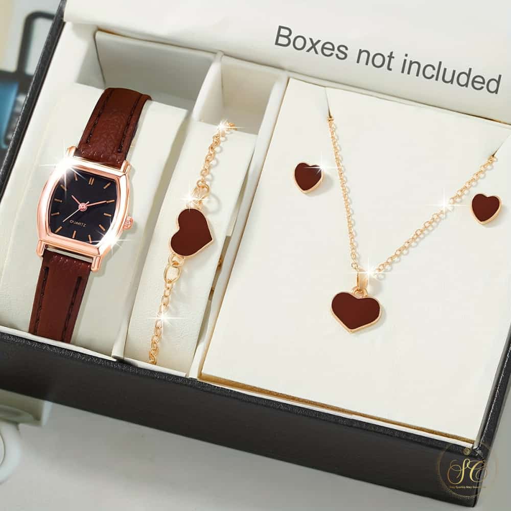 Graceful Casual Watch And Heart Jewelry Set - SeoulChic.store