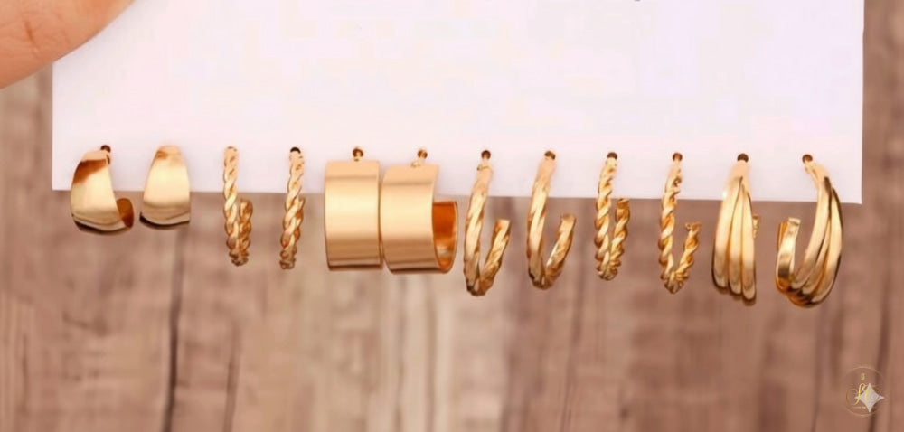 Chic 6Pairs Of Elegant Gold Plated Stylish Metallic Earring Set - SeoulChic.store