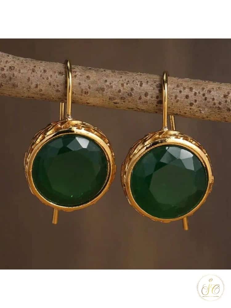 Graceful Chic Bottle Green Zirconia Circular Earrings - SeoulChic.store