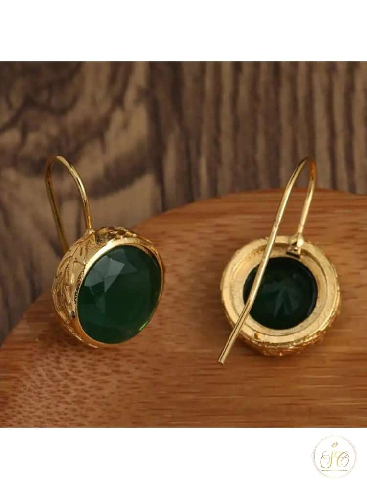 Graceful Chic Bottle Green Zirconia Circular Earrings - SeoulChic.store