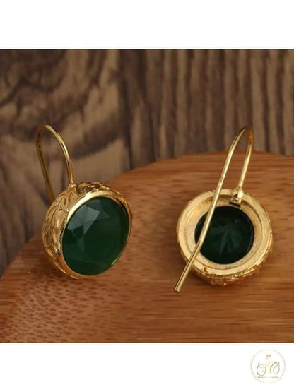 Graceful Chic Bottle Green Zirconia Circular Earrings - SeoulChic.store