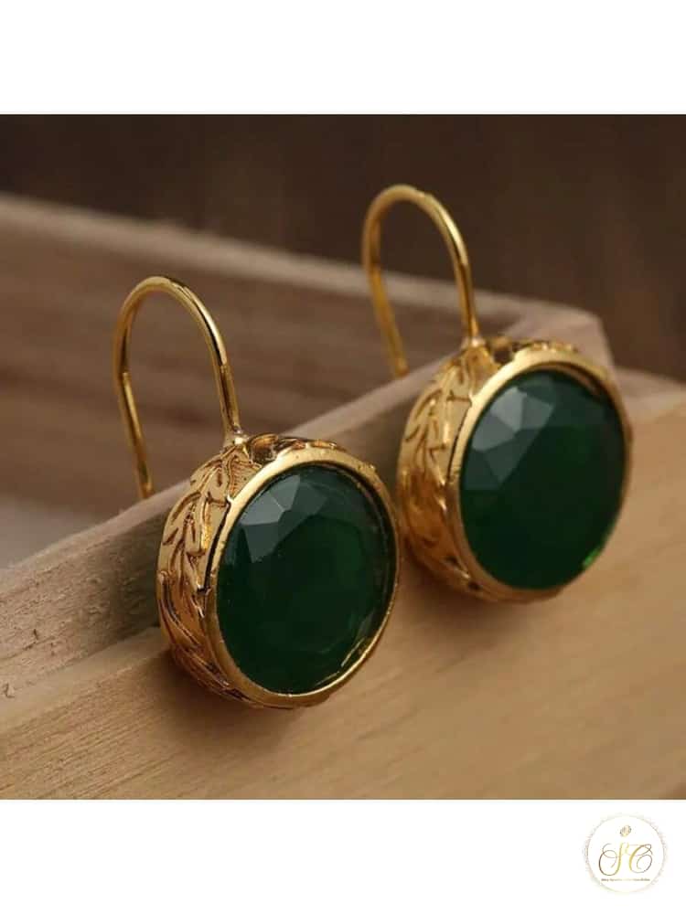 Graceful Chic Bottle Green Zirconia Circular Earrings - SeoulChic.store