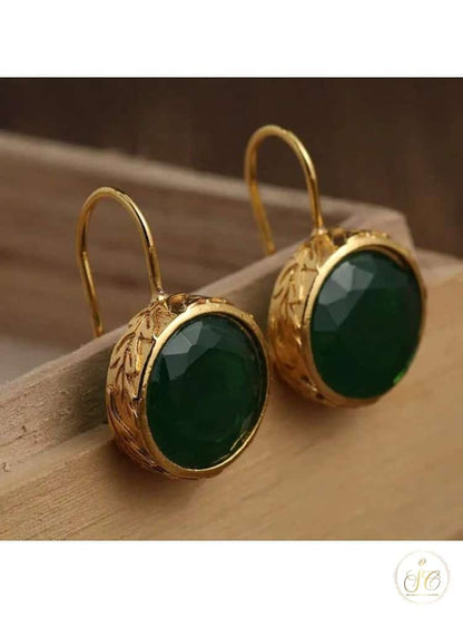 Graceful Chic Bottle Green Zirconia Circular Earrings - SeoulChic.store