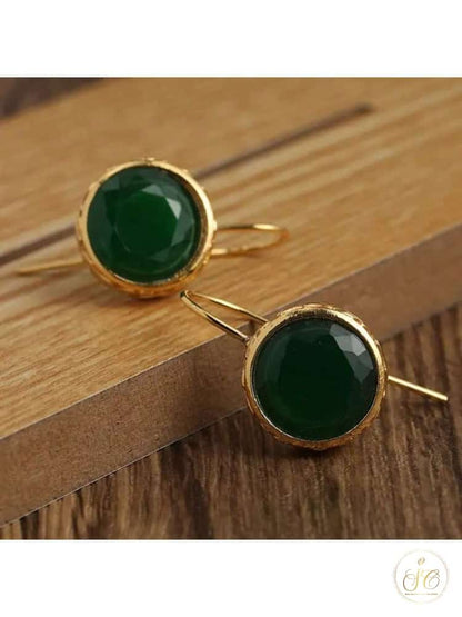 Graceful Chic Bottle Green Zirconia Circular Earrings - SeoulChic.store