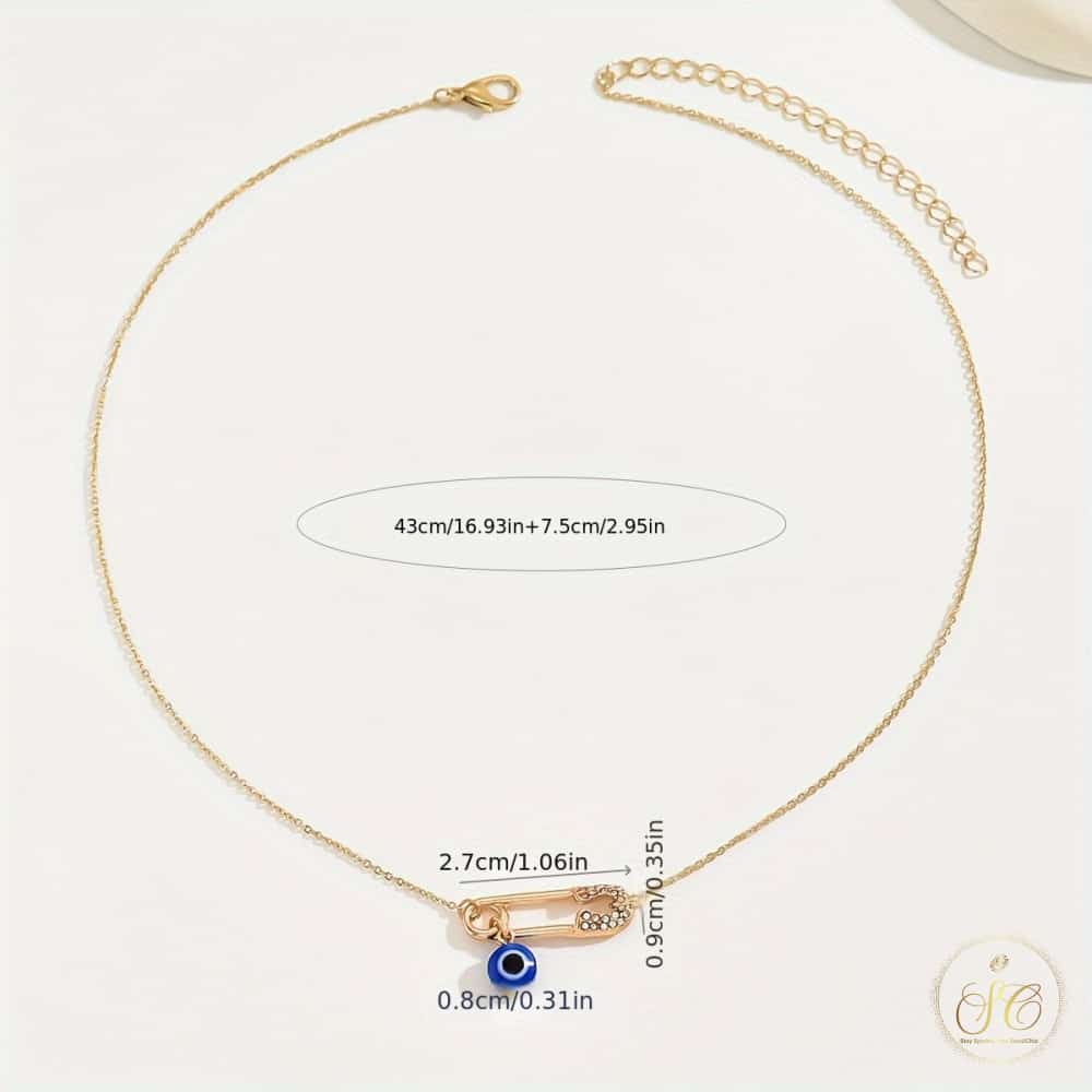 Classic Chic Evil Eye And Rose Charms Safety Pin Necklace - SeoulChic.store