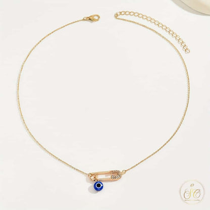 Classic Chic Evil Eye And Rose Charms Safety Pin Necklace - SeoulChic.store