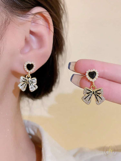 Chic Vintage Rhinestone Bow Faux Pearl Asymmetrical Earrings Set - SeoulChic.store