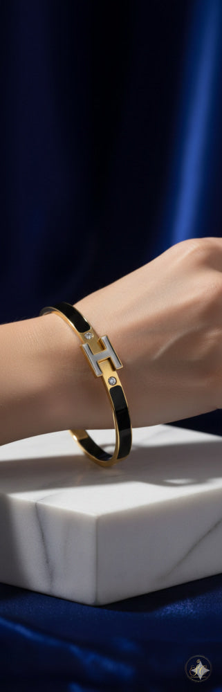 Classic Elegant Gold Plated And Black Letter Bracelet - SeoulChic.store