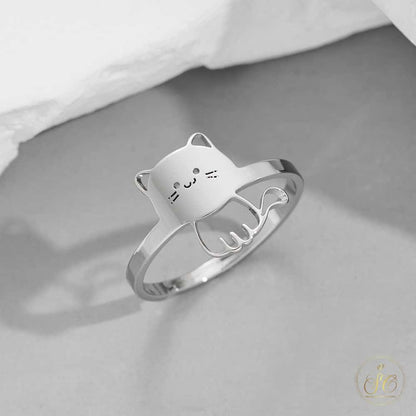 Chic Cute Adjustable Open Band Silver Plated Cat Ring - SeoulChic.store