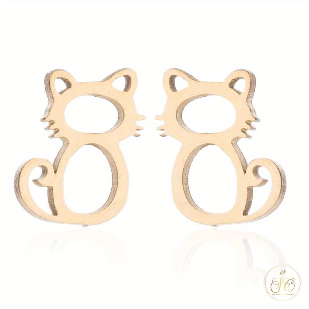 Premium Cute Golden Kitten Stainless Steel Jewelry Set - SeoulChic.store