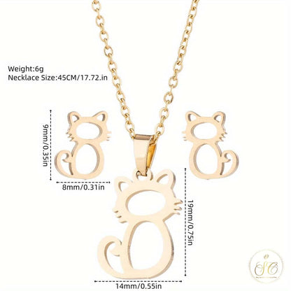 Premium Cute Golden Kitten Stainless Steel Jewelry Set - SeoulChic.store