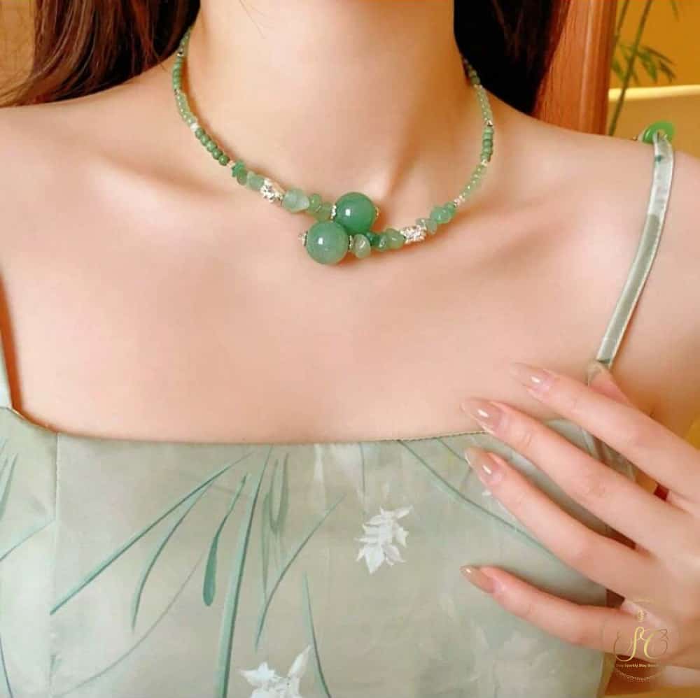 Timeless Elegant Beaded Lotus Jade Stone Necklace - SeoulChic.store