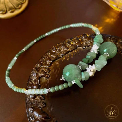 Timeless Elegant Beaded Lotus Jade Stone Necklace - SeoulChic.store