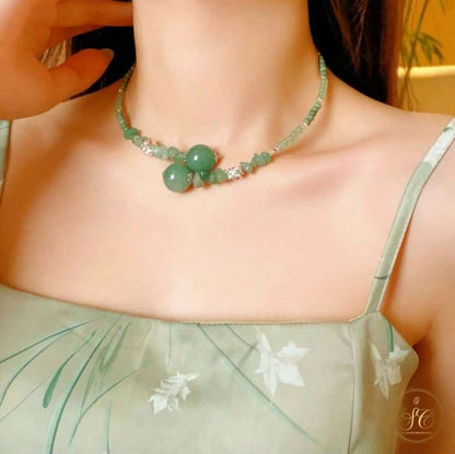 Timeless Elegant Beaded Lotus Jade Stone Necklace - SeoulChic.store