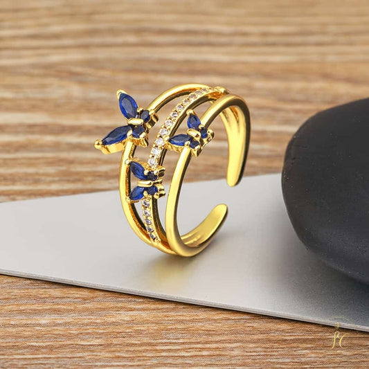 Signature Elegant Blue Adjustable Butterfly Zirconia Ring - SeoulChic.store