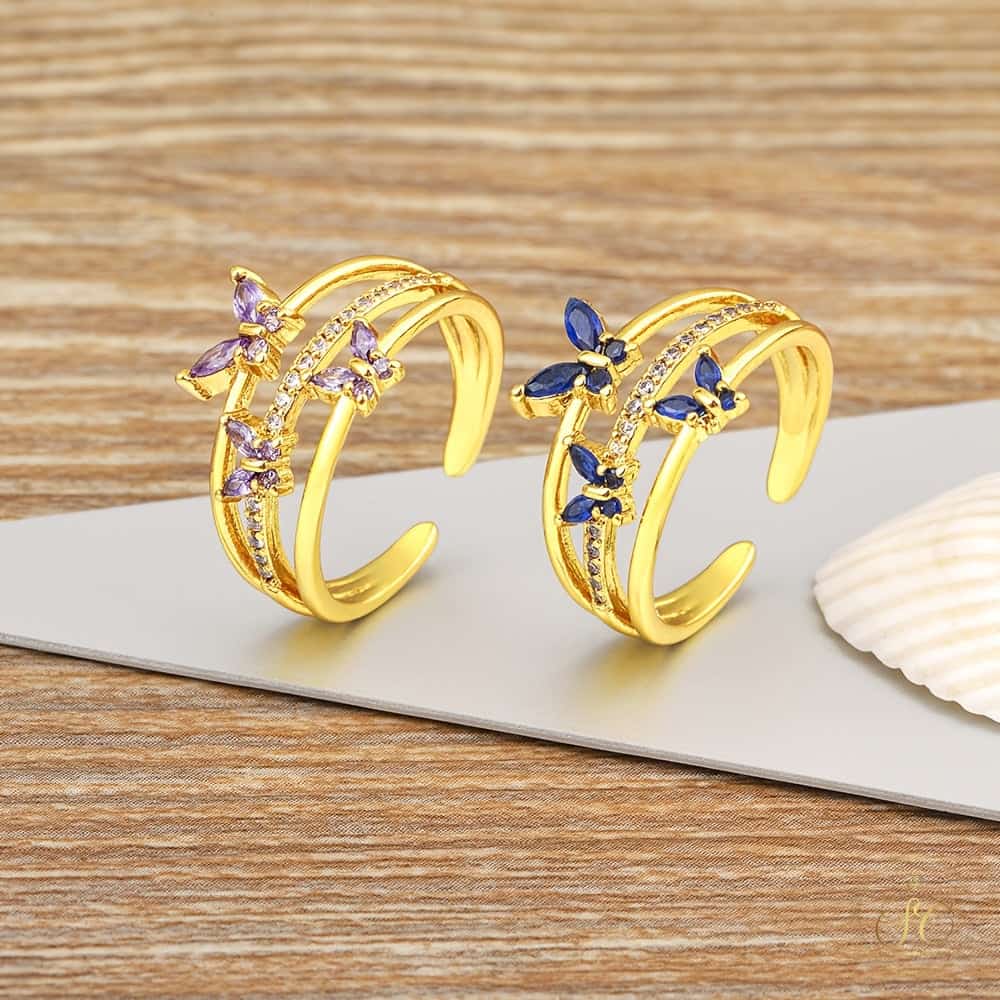 Signature Elegant Blue Adjustable Butterfly Zirconia Ring - SeoulChic.store