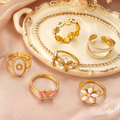 Refined Elegant Bohemian Butterfly And Flower Ring Set - SeoulChic.store