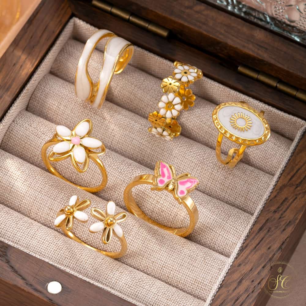 Refined Elegant Bohemian Butterfly And Flower Ring Set - SeoulChic.store