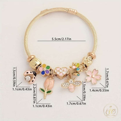 Premium Elegant Butterfly Bees Flowers Golden Tone Bracelet - SeoulChic.store