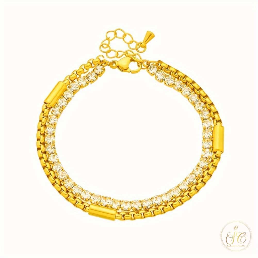 Modern Elegant Doublelayered Square Sparkling Rhinestone Bracelet - SeoulChic.store