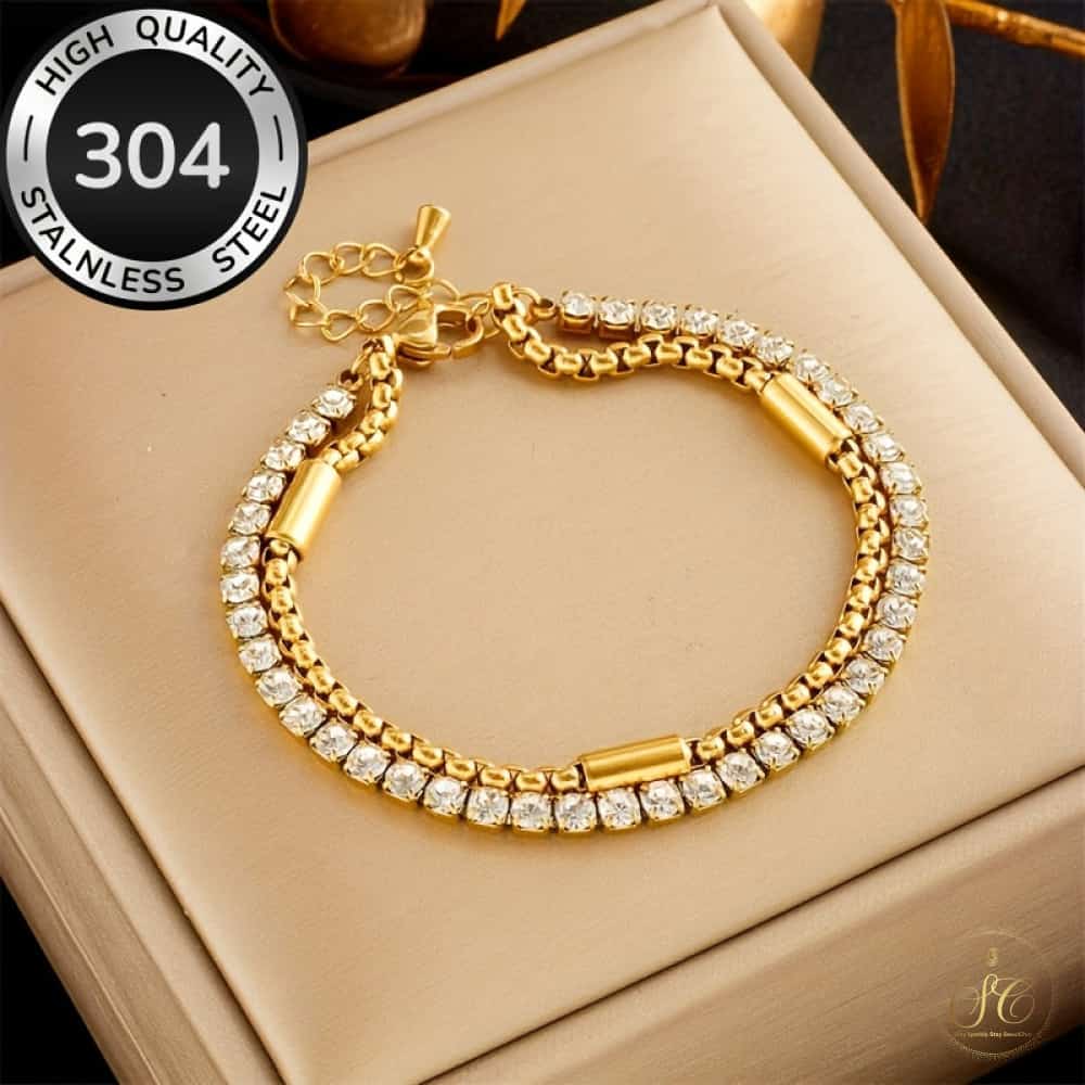 Modern Elegant Doublelayered Square Sparkling Rhinestone Bracelet - SeoulChic.store