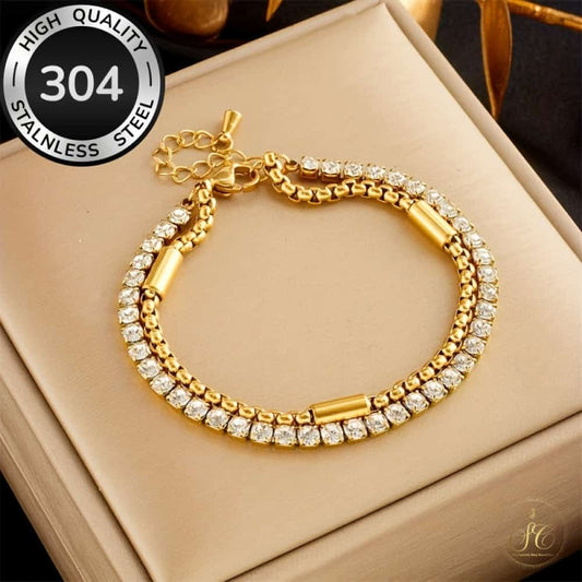 Modern Elegant Doublelayered Square Sparkling Rhinestone Bracelet - SeoulChic.store