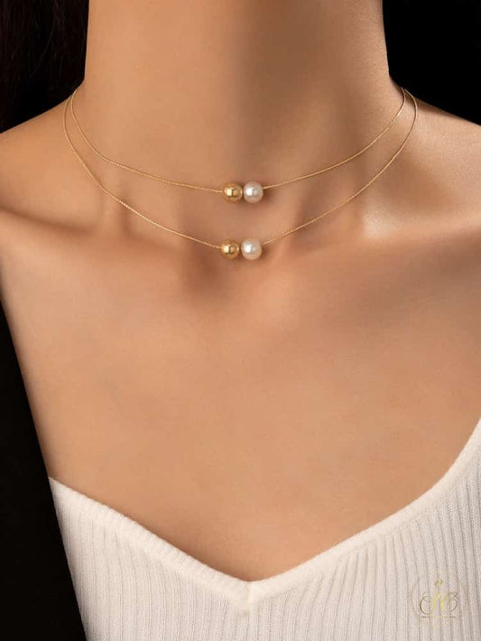 Elegant Faux Pearl Double Layered Necklace - SeoulChic.store