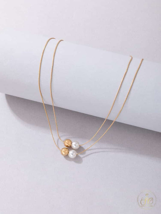 Elegant Faux Pearl Double Layered Necklace - SeoulChic.store