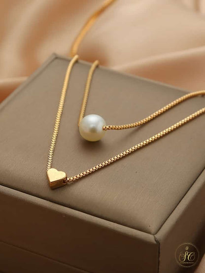 Timeless Elegant Faux Pearl Heart Decor Layered Necklace - SeoulChic.store