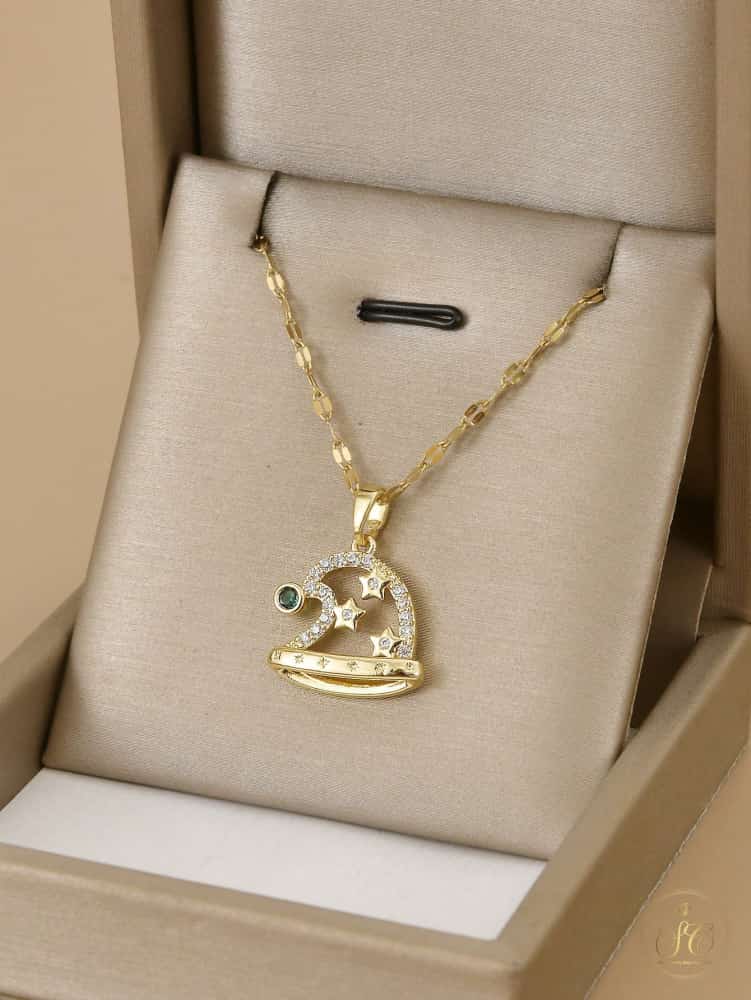 Premium Elegant Goldplated Christmas Hat With Snowflake Design Necklace - SeoulChic.store