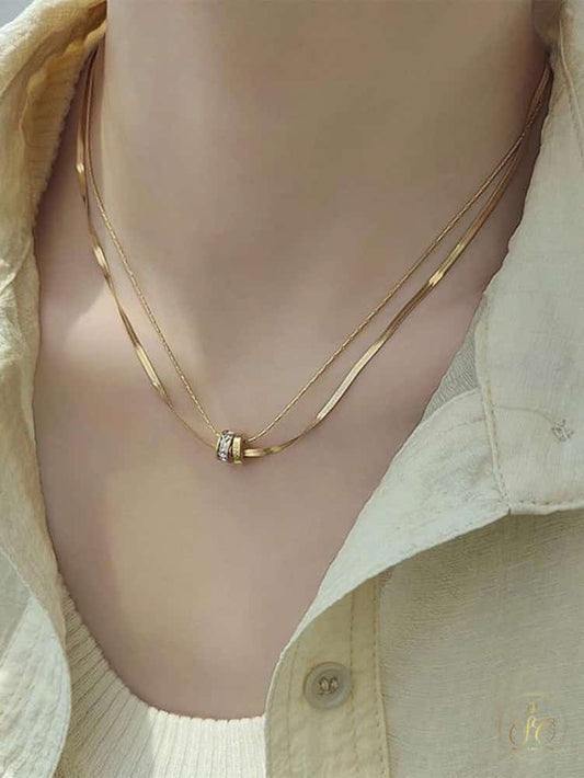 Refined Elegant Gold Plated Rhinestone Double Layered Necklace - SeoulChic.store