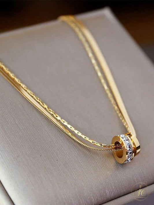 Refined Elegant Gold Plated Rhinestone Double Layered Necklace - SeoulChic.store