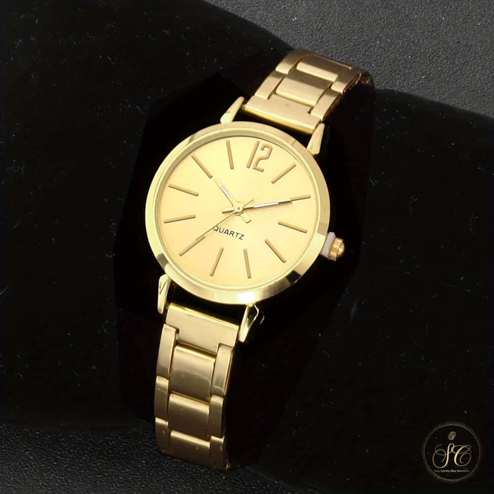 Chic Elegant Gold Plated Watch With Heart Shaped Necklace Set - SeoulChic.store