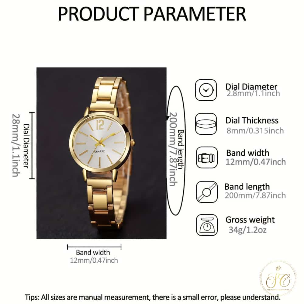 Chic Elegant Gold Plated Watch With Heart Shaped Necklace Set - SeoulChic.store