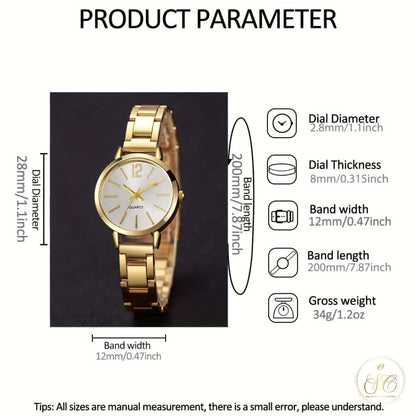 Chic Elegant Gold Plated Watch With Heart Shaped Necklace Set - SeoulChic.store