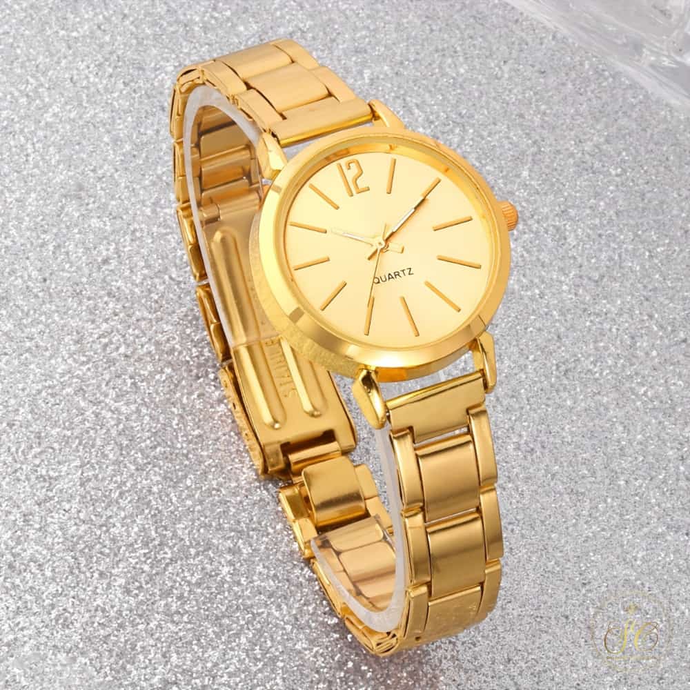 Chic Elegant Gold Plated Watch With Heart Shaped Necklace Set - SeoulChic.store