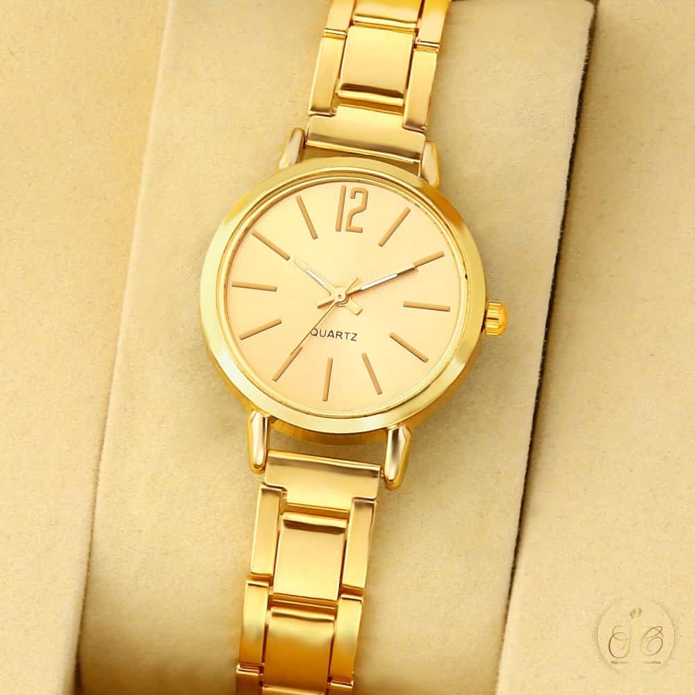 Chic Elegant Gold Plated Watch With Heart Shaped Necklace Set - SeoulChic.store