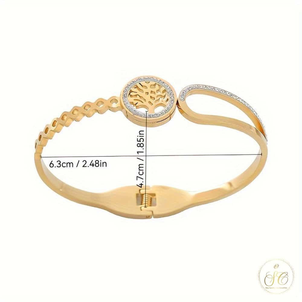 Graceful Elegant Golden Stainless Steel Tree Of Life Bracelet - SeoulChic.store