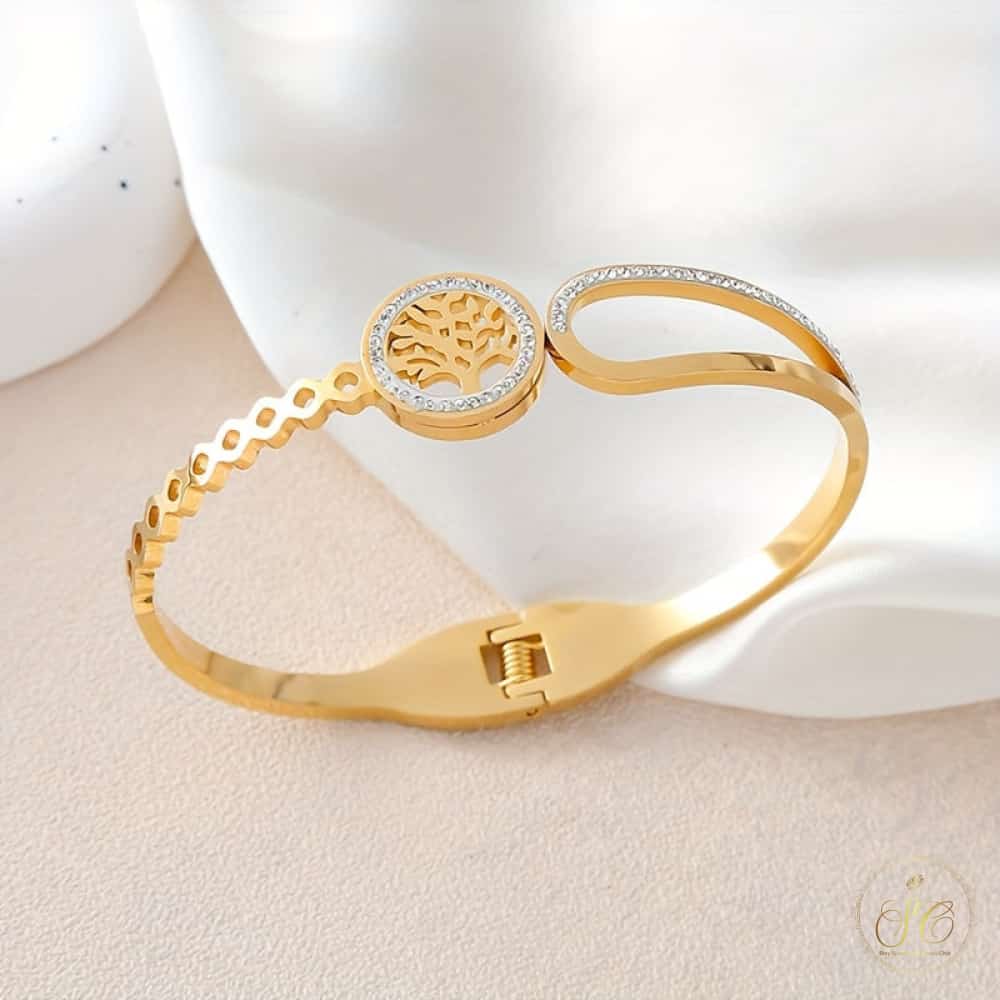 Graceful Elegant Golden Stainless Steel Tree Of Life Bracelet - SeoulChic.store