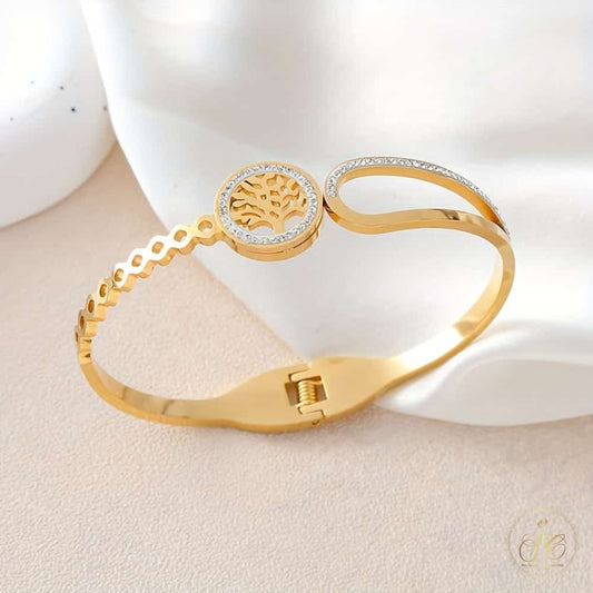 Graceful Elegant Golden Stainless Steel Tree Of Life Bracelet - SeoulChic.store