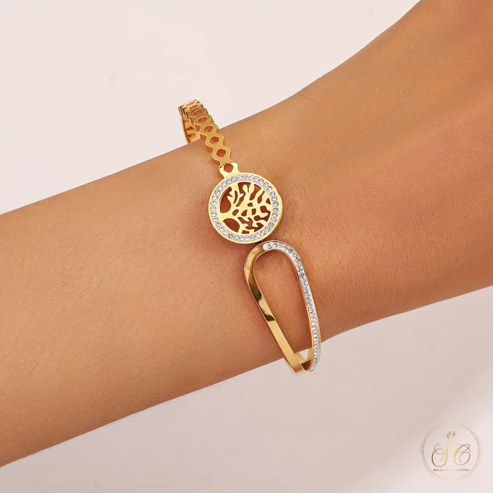 Graceful Elegant Golden Stainless Steel Tree Of Life Bracelet - SeoulChic.store