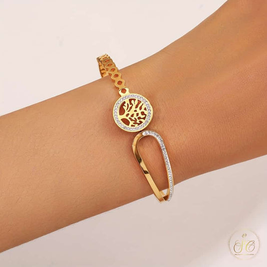Graceful Elegant Golden Stainless Steel Tree Of Life Bracelet - SeoulChic.store