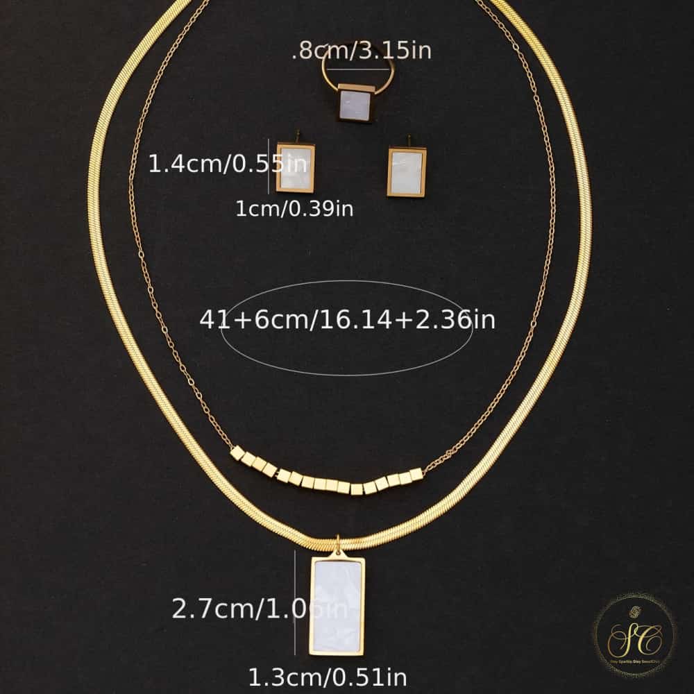 Modern Elegant Golden Stainless Steel White Resin Charms Jewelry Set - SeoulChic.store