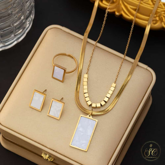 Modern Elegant Golden Stainless Steel White Resin Charms Jewelry Set - SeoulChic.store