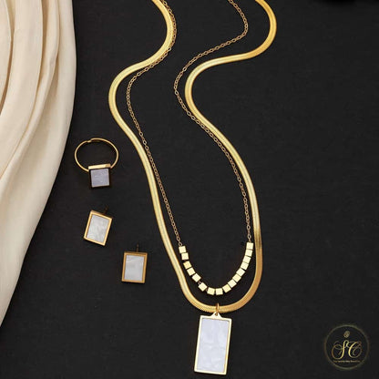 Modern Elegant Golden Stainless Steel White Resin Charms Jewelry Set - SeoulChic.store