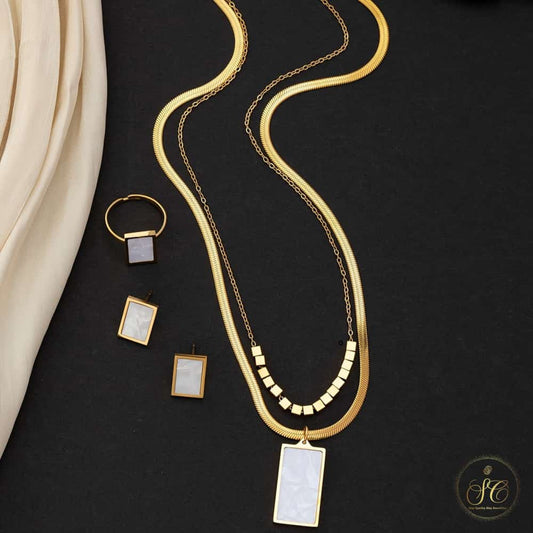 Modern Elegant Golden Stainless Steel White Resin Charms Jewelry Set - SeoulChic.store