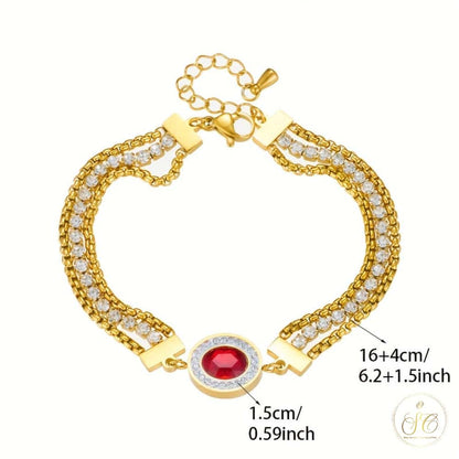 Classic Elegant Golden Tone Clear And Red Gemstones Bracelet - SeoulChic.store
