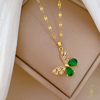 Luxury Elegant Green Butterfly Pendant Jewelry Set - SeoulChic.store