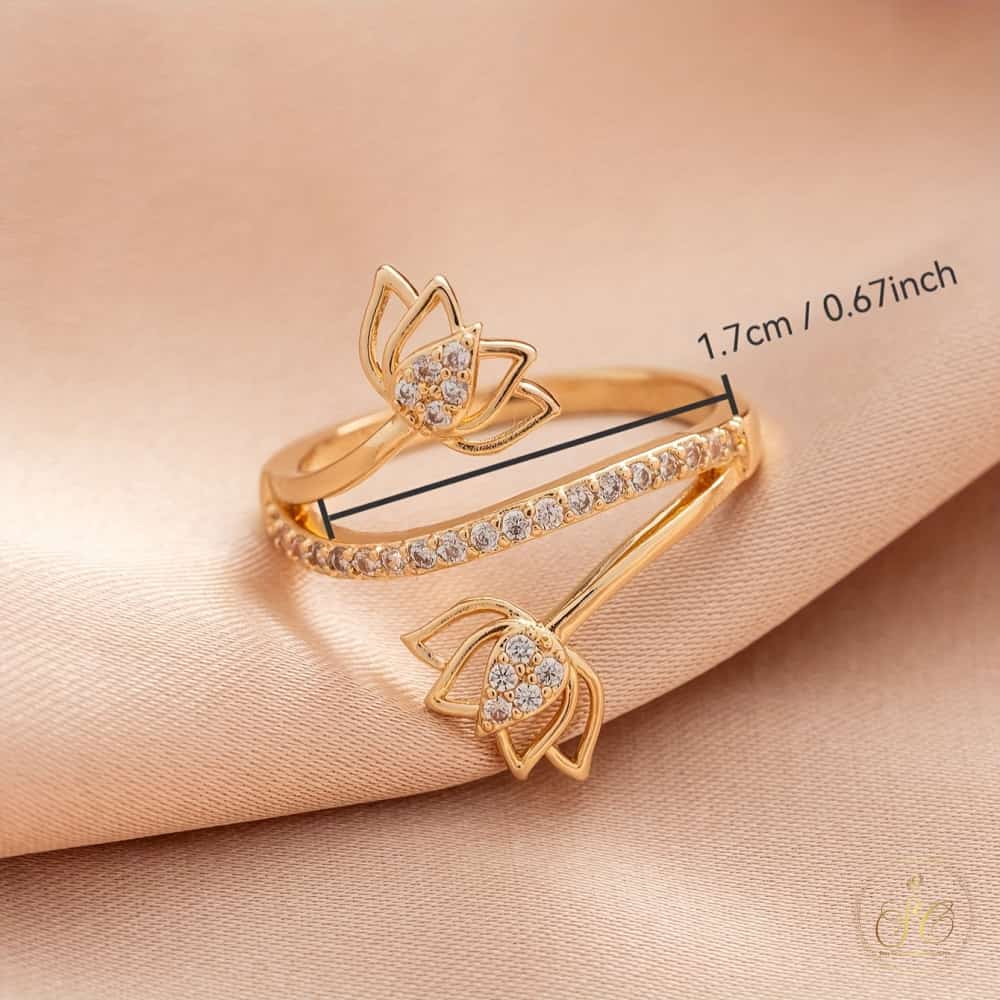 Graceful Elegant Lady Charm Lotus Flower Synthetic Zirconia Ring - SeoulChic.store
